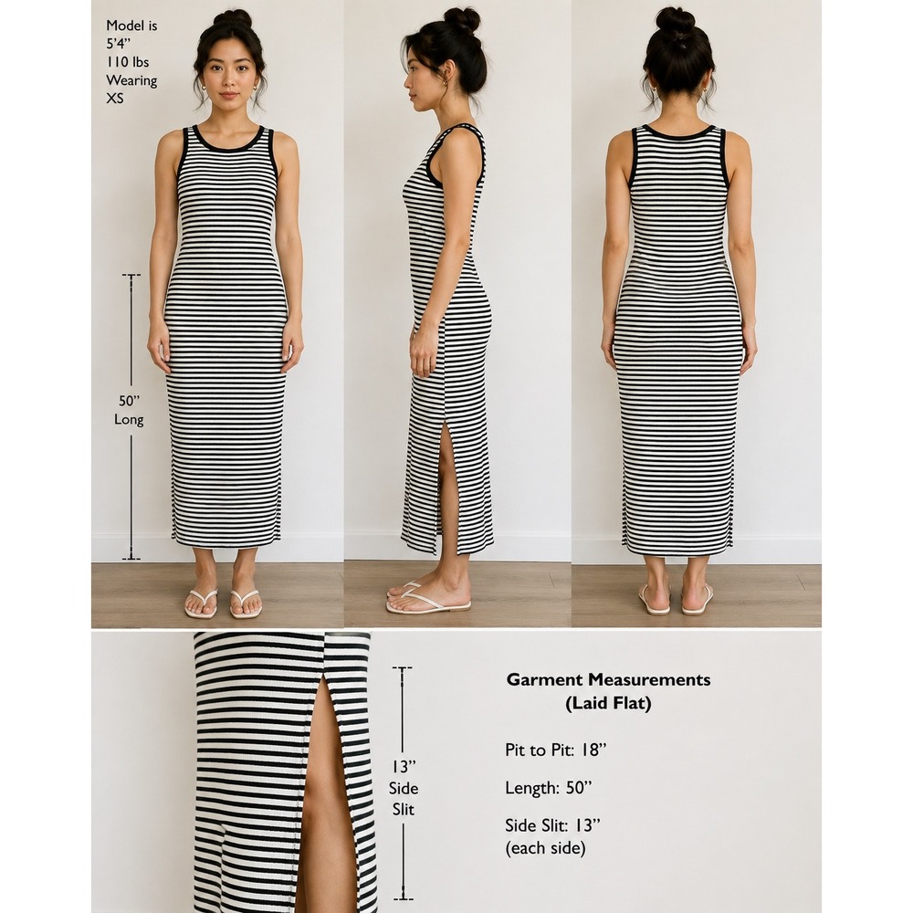 The Limited Vintage 90s Ribbed Striped Sleeveless Maxi Dress XS Minimalist